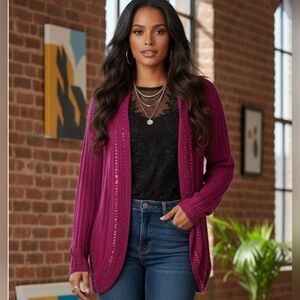 Ost knitted cardigan with sequin And Pearls Accents, Size 3X